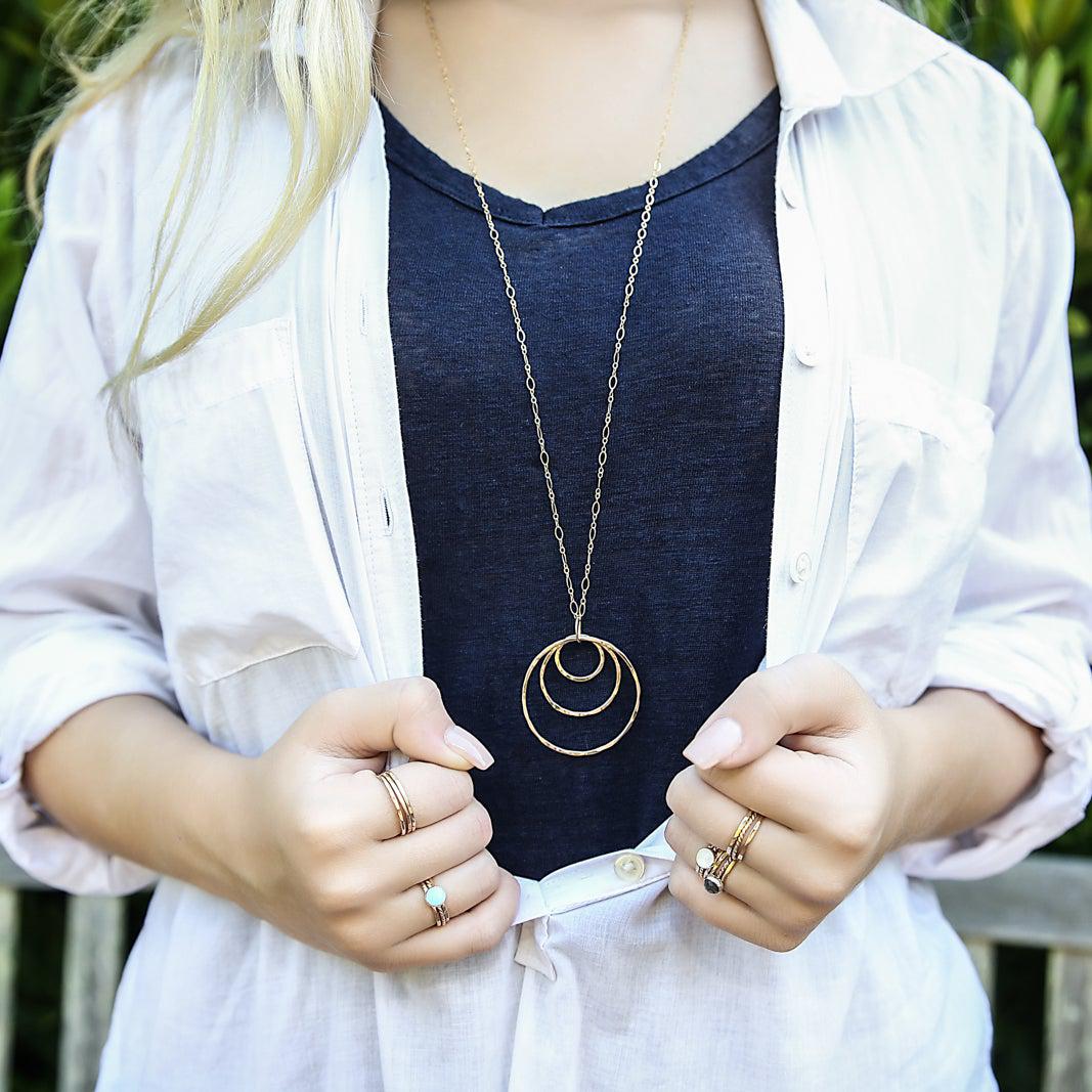 Layered Ring Pendant Necklace in Gold